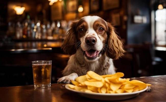 Собака сбежала в бар, чтобы поесть чипсов