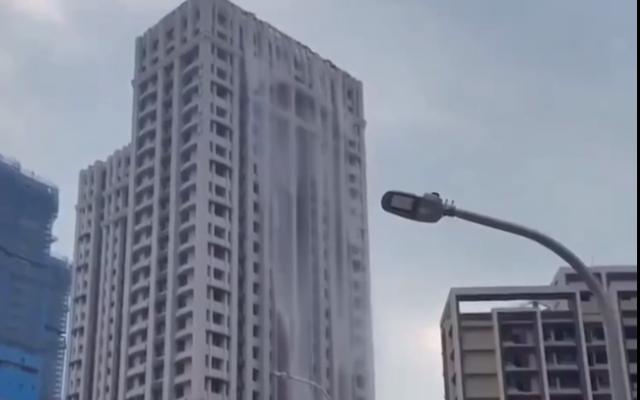 Появились кадры «водопада с крыши» после землетрясения на Тайване